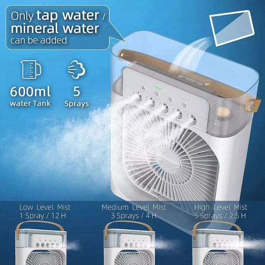 "Portable Mist Fan - Multi Function Water Spray Air Cooler."
